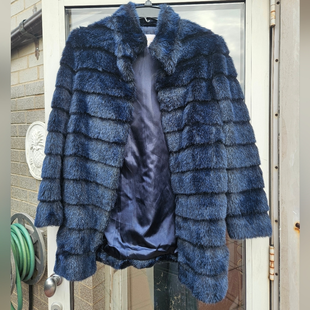 Laundry Shelli Segal Faux Deep Blue Navy Fur - size xs - Picture 6 of 10